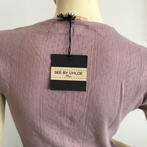 See by Chloe short sleeve knit top key hole purple